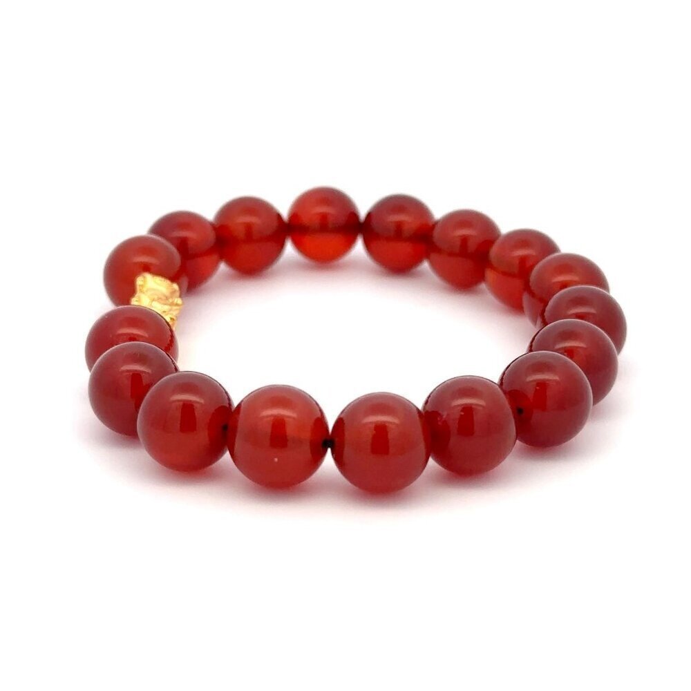 24K Gold Piyao Pixiu Dragon Lucky Charm Bracelet Gemstones Birthstones Carnelian - Picture 4 of 7